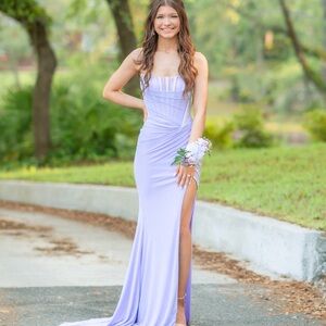 Lilac Strapless Prom Gown with Side Slit